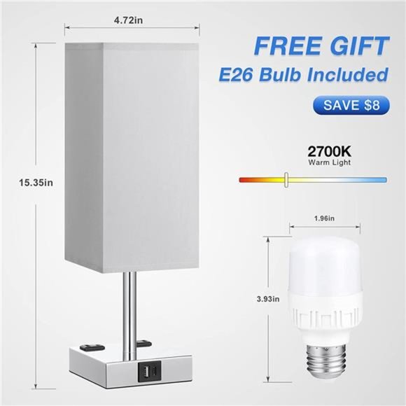 Bedside Lamp with USB Port - Touch Control Table Lamp for Bedroom with USB - Picture 3 of 5